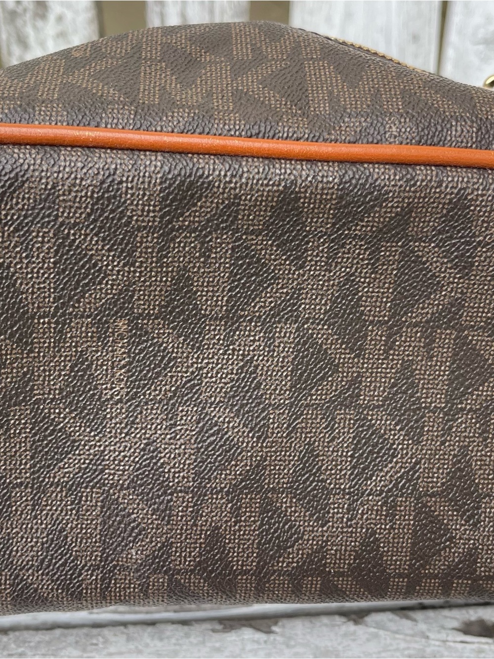 Michael Kors Rhea Medium Backpack Brown Acorn MK Logo Print Gold Zippers - Picture 4 of 7